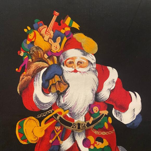 Christmas Theme Print Fabric Panel Santa Claus Bag Of Toys Black Red 29” x 44” - Picture 9 of 9